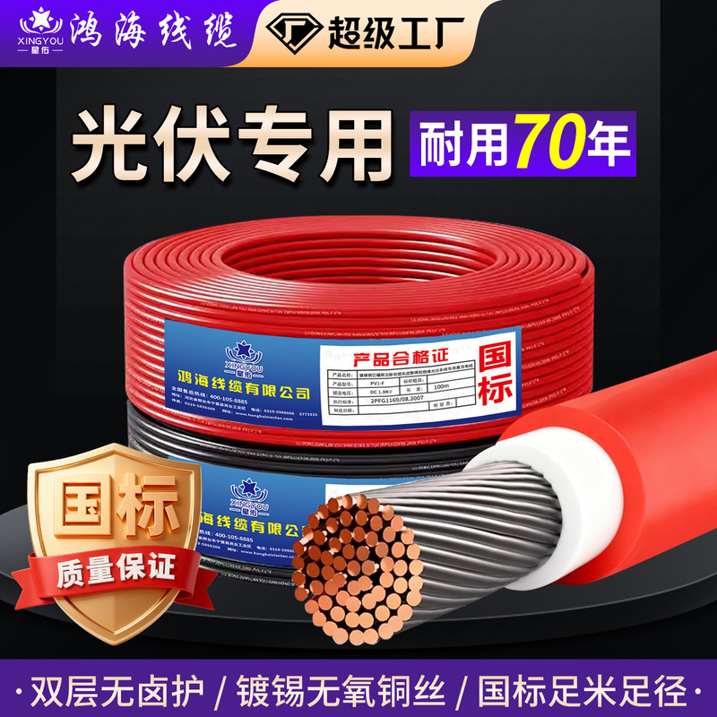 National Standard Dc Photovoltaic Cable Wholesale Pv1-F Single Core Tinned Copper Multi-Strand Cable Solar Cable Manufacturer