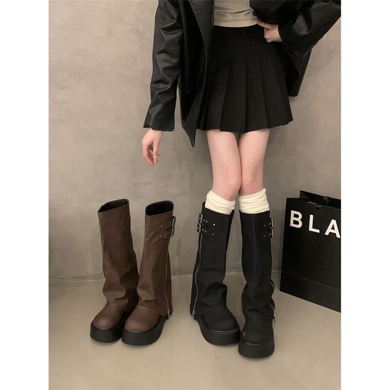 Versatile Petite Thick-Soled Height-Increasing Long Boots European Style Women's Slimming Riding Boots 2025 New Spring and Autumn