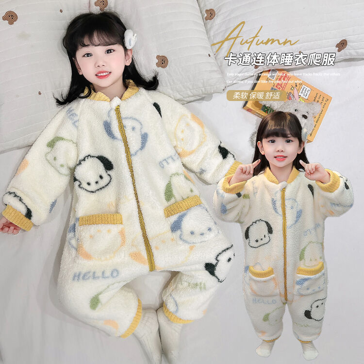 子供の二重の厚い連体パジャマ秋冬の女の子の子供の漫画の保温の家庭服の冬のファスナーは服を登ります。|undefined