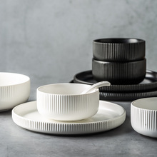 日式簡約碗碟黑白陶瓷碗餐具米飯碗家用面碗沙拉碗大小湯碗餐廳用