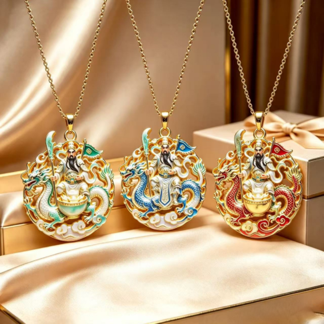 Chinese retro enamel pendant, nine-tailed fox, dragon, phoenix, and Guan Gong alloy pendants, unisex Chinese style accessories, street market supply