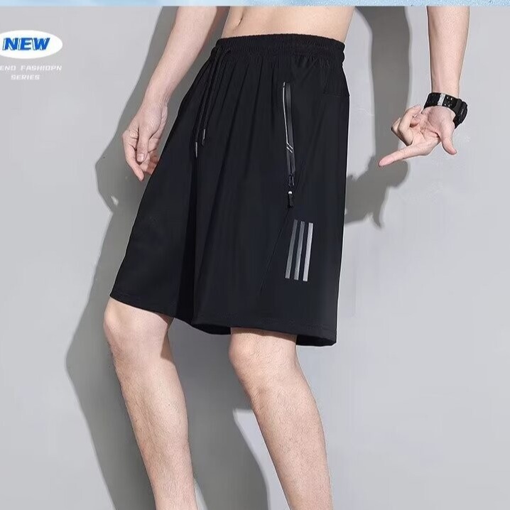 Ice Silk Shorts Men's Summer Ultra-thin Quick-drying Sports Beach Five-point Casual Pants Zipper Pocket
