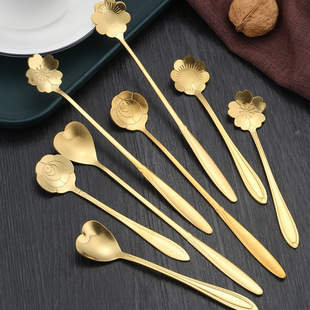 Creative Stainless Steel Cherry Blossom Spoon Long Handle Heart-shaped Spoon Rose Spoon Coffee Mixing Spoon Silver Ear Soup Spoon Hand Gift