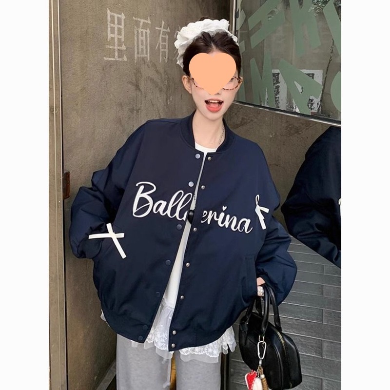 PS美式复古棒球服外套女春秋季设计感小众双层夹克上衣服氨纶|undefined