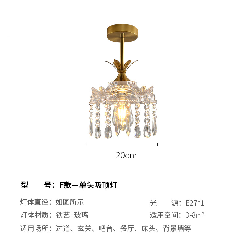 Retro estilo francés latón cristal pequeño candelier dormitorio pastoral cabezal de cama bar comedor pasillo lámpara de entrada
