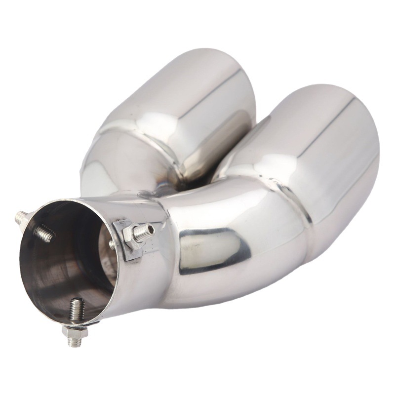 Bisel de doble escape coche cola garganta silenciador hornear boquilla de cola azul Venta caliente transfronteriza tubo de escape del coche de acero inoxidable 76
