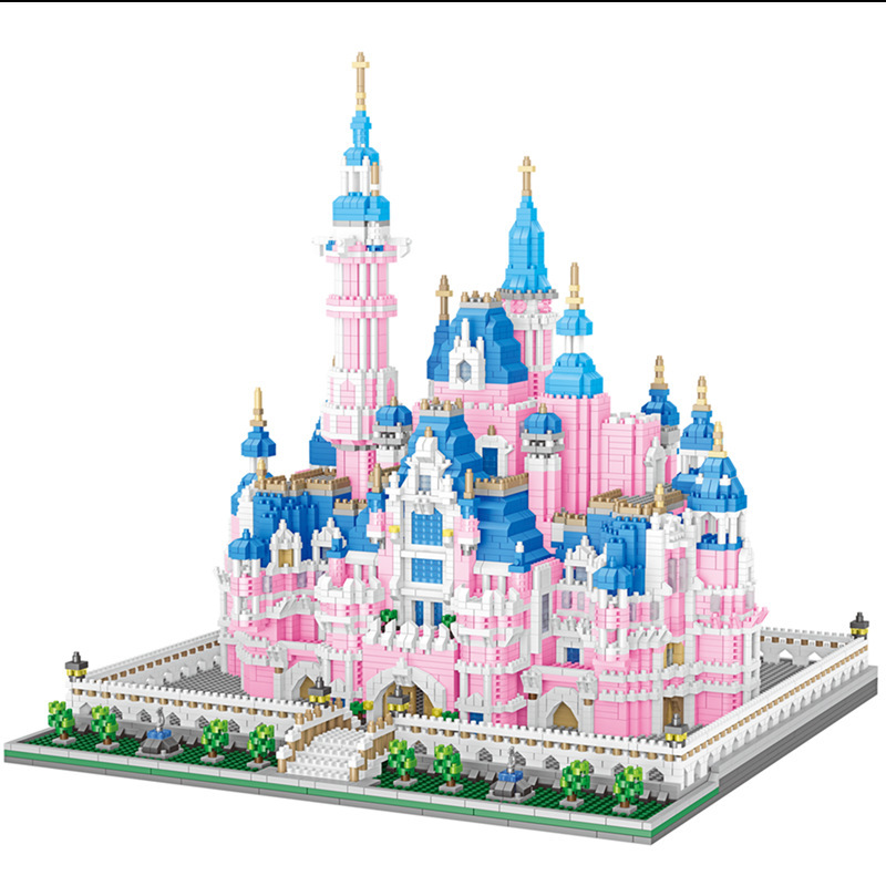 Miniatura bloques de construcción de partículas pequeñas de diamante Dream Pink Garden Castle auto-ensamblado creativo Rosa linda chica regalo