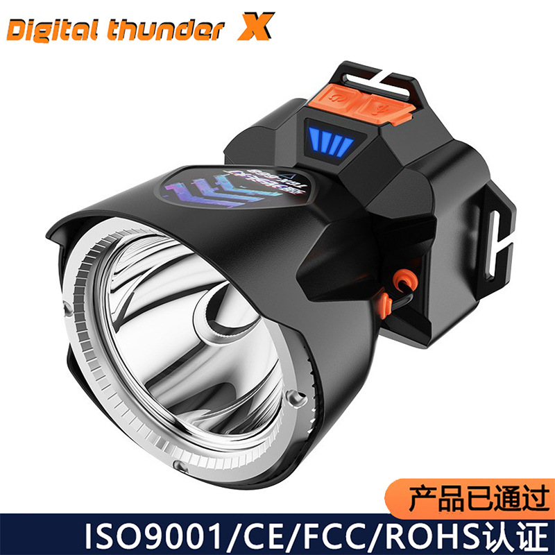 Lámpara de luz LED inteligente de larga duración de la batería usuario de pesca nocturna corriente nocturna recargable lámpara de mina montada en la cabeza