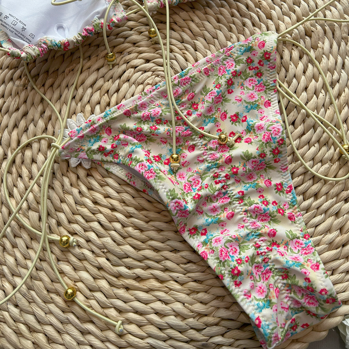 Triangle Cup Bra Cup Women's Flower 2 Pieces Set Bikinis Swimwear