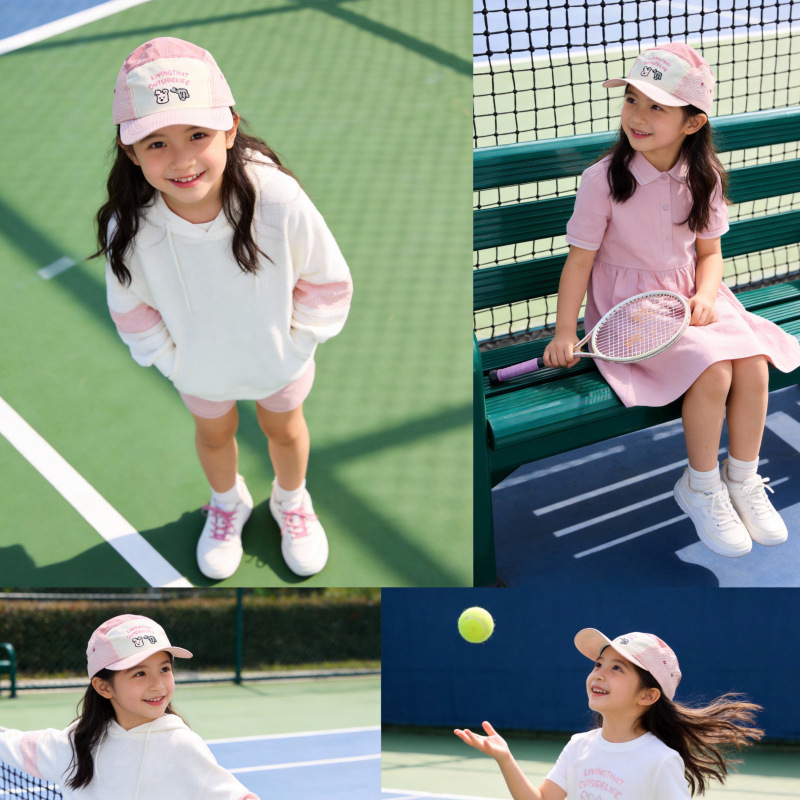 Kids Casual Sun Hat UPF 50+ New Korean-style Children's Super Cute Light-up Baseball Cap, Stylish Half-mesh Sun Protection For Boys And Girls, Retro_voghion.com