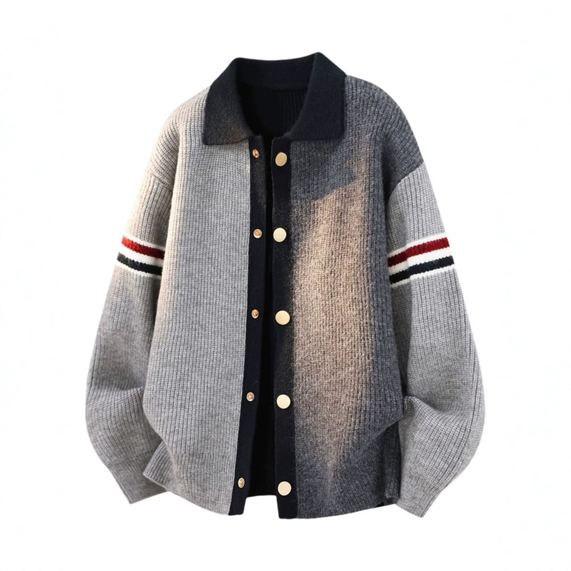 Retro color-blocked knit cardigan for men, new autumn style, featuring a relaxed fit, a stylish collar, and a sophisticated, casual look Retro color-blocked knit cardigan for men, new autumn style, featuring a relaxed fit, a stylish collar, and a sophisticated, casual look