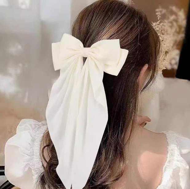 【米白色】长飘蝴蝶结弹簧夹