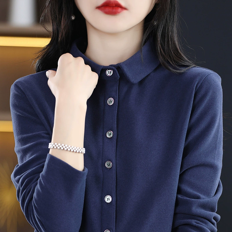 22 осень-зима, новая Женская двусторонняя бархатная рубашка с воротником для кукол, высококачественный удобный темпераментный Универсальный кардиган с воротником POLO