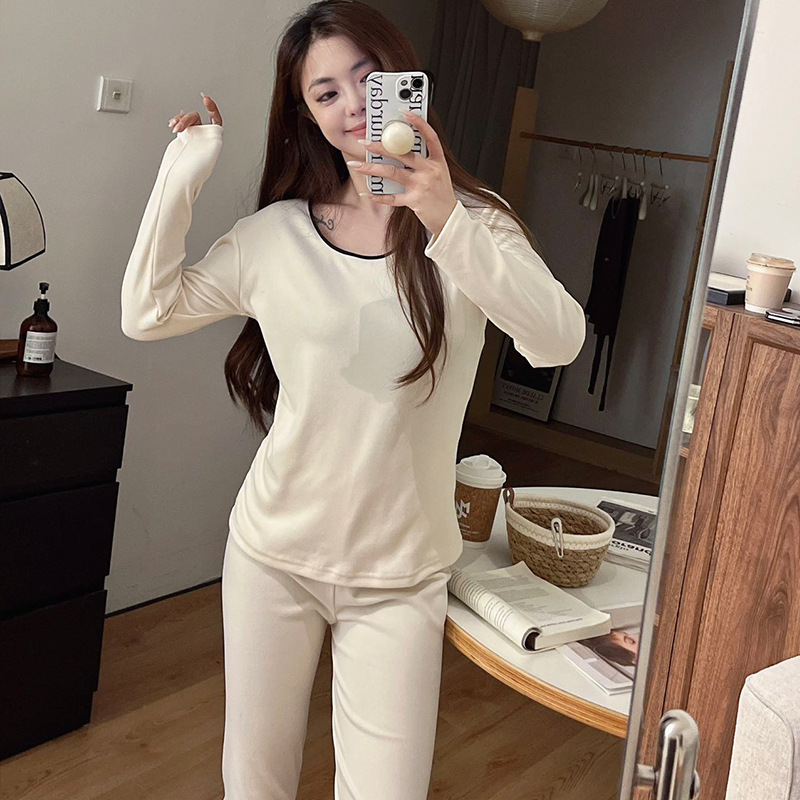 Winter Thermal Pajamas for Women, German Velvet Brushed Intimates, Body-Shaping Pure Color Bottoming Autumn Clothes, Long Johns, Home Clothes Set