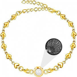 外贸欧美不锈钢100种语言投影饰品定 制高清图片心型连连手链跨境