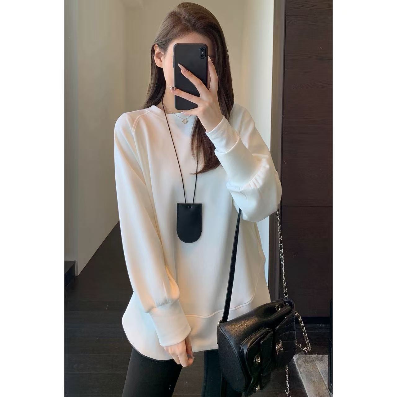 设计感 宽松慵懒风显瘦无帽圆领套头卫衣女春新Y0311W