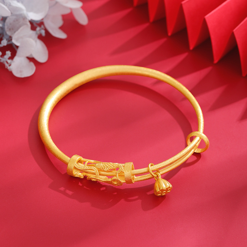 Pulsera de oro de arena antigua Lotus koi hueco tallado Push-Pull pulsera mujer no se desvanece patrimonio joyería Fuente de la fábrica