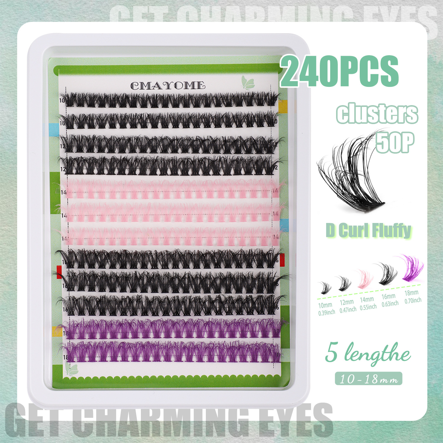 Utrikeshandel gränsöverskridande tjocka D böjda färg enda kluster lösögonfransar set 10 18mm böjda DIY segmenterade ögonfransar_voghion.com