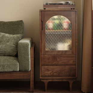 Black Walnut Cabinet Retro Simple Solid Wood Tv Sofa Side Cabinet Tea Cabinet Storage Locker Second-Hand