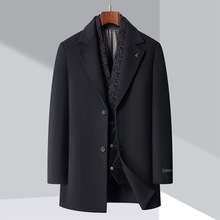 羽绒内胆羊绒大衣男中长款冬季爸爸装中年羊毛呢子围巾领加厚外套