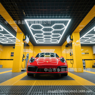 Led Honeycomb Workstation Light Hexagonal Splicing Waterproof Garage Light 2025 New Car Wash Room Gym Shop Atmosphere