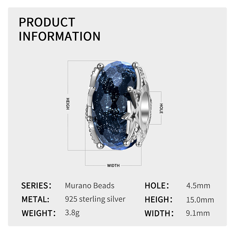 Title 3, Perles en verre Deep Blue Star, argent sterling...