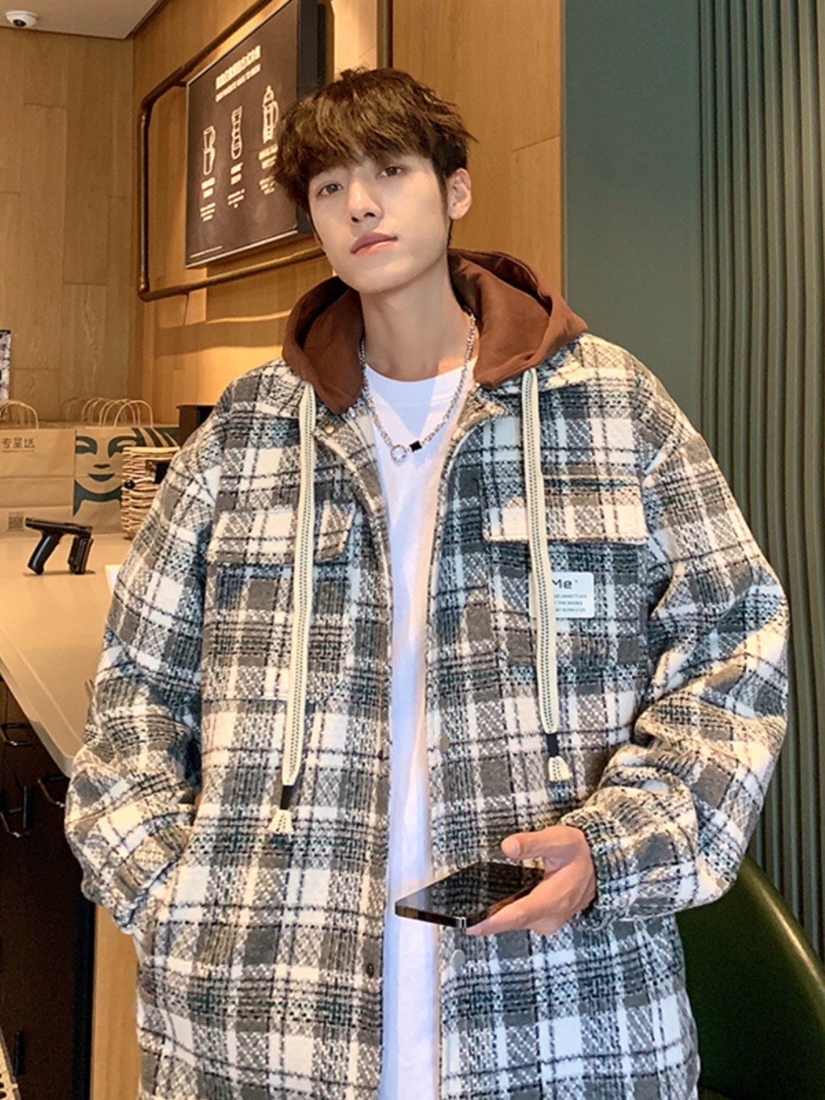 Abrigo rufián guapo retro pequeña fragancia moda masculina tendencia 2024 otoño e invierno nuevo estilo suelto todo-fósforo casual