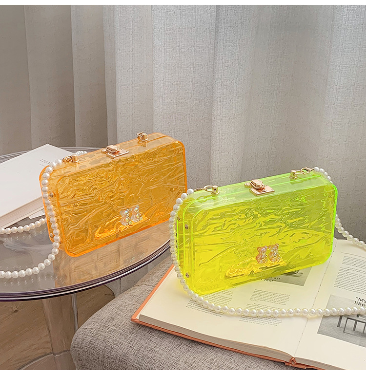 Transparent Box Acrylic Beaded Chain Small Square Bag 2021 Korean Style Soft Girl Fashion Shoulder Messenger Bag display picture 14