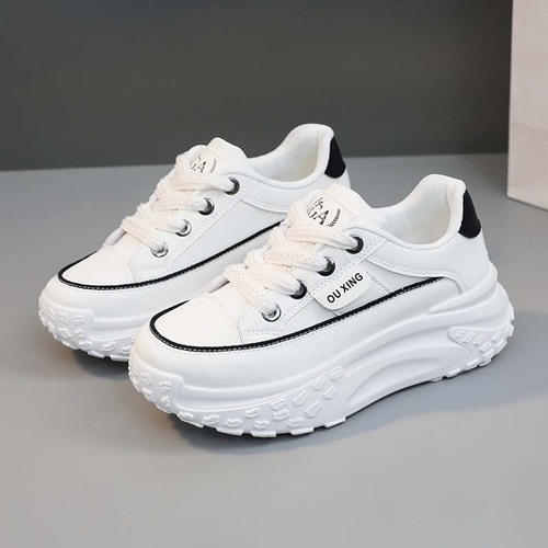 Women's Thick Sole White Shoes 2025 New Fall Winter Casual Sporty Matchable Heel Sneakers Dad White Leather Surface Mocca Shoes