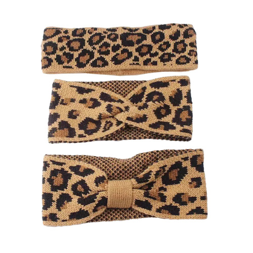 Leopard print knit hair tie face headband makeup removal hair cap postpartum headscarf hair tie manufacturer wholesale