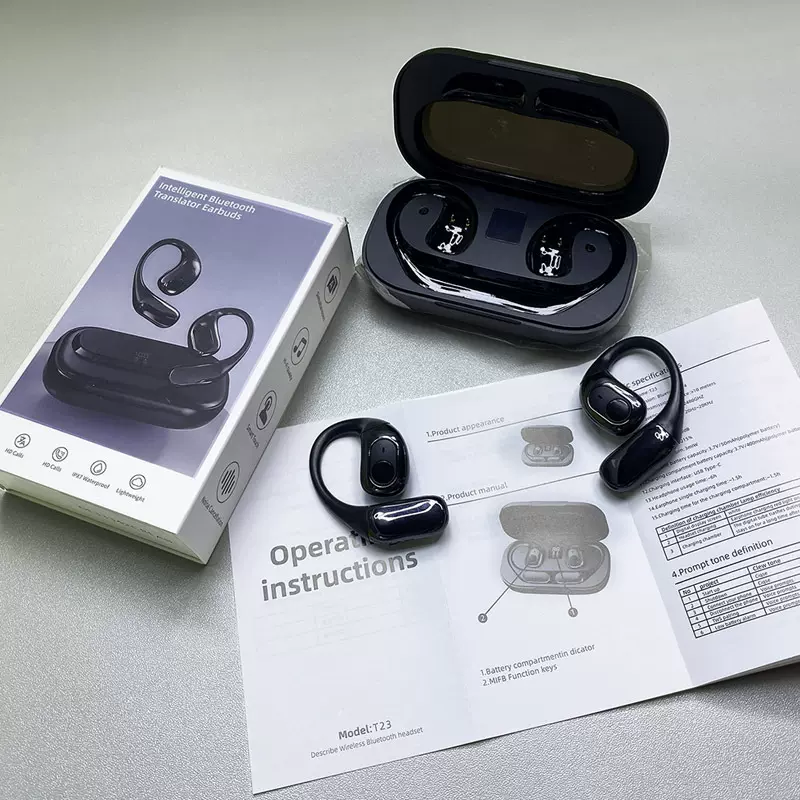 AI智能耳机翻译器语音通话翻译机无线蓝牙耳机OWS挂耳式电话翻译