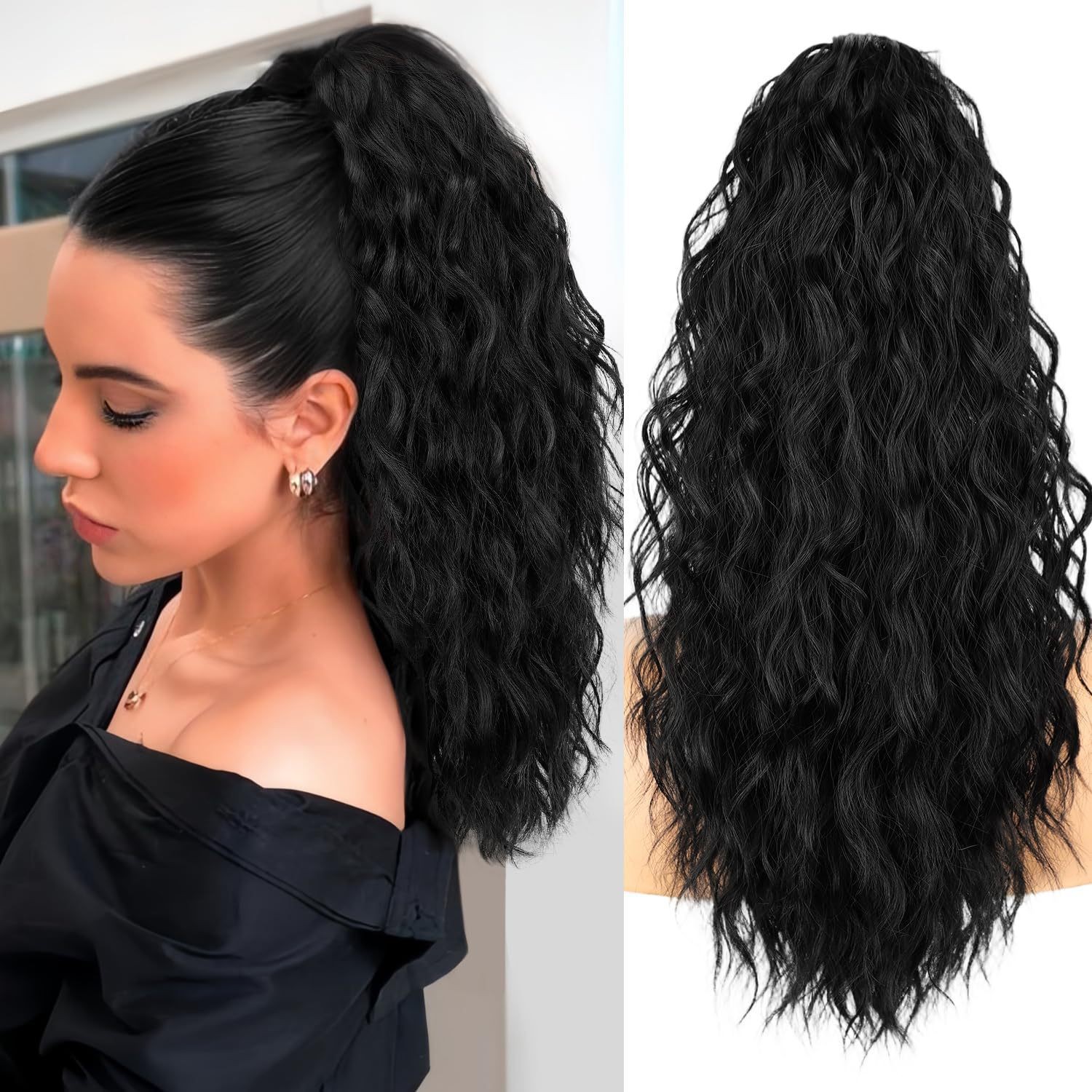 Xuchang peluca pinza cola de caballo ondulación de agua pelo largo y rizado cola de caballo natural esponjosa cola de caballo larga de Amazon 30 pulgadas