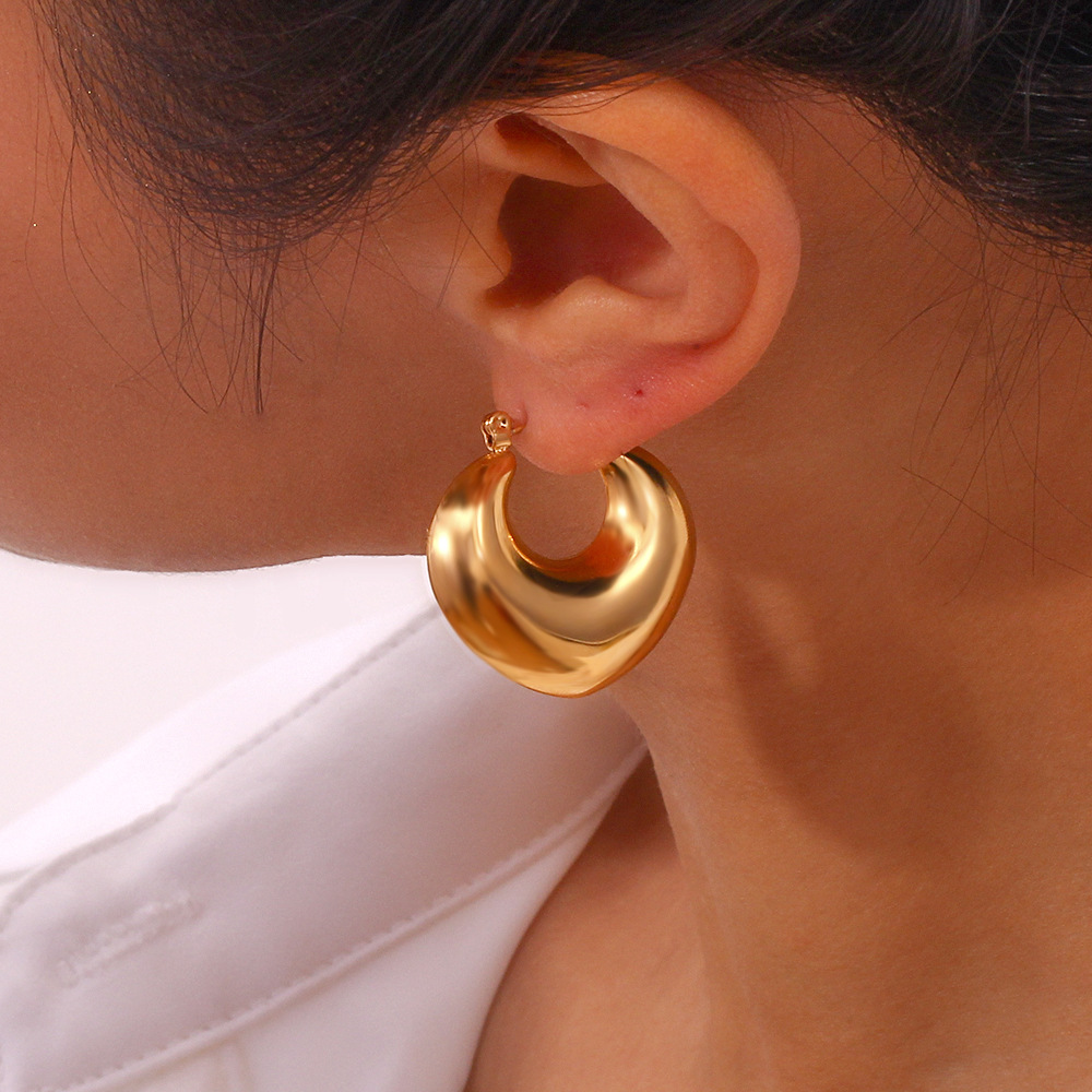 1 Paire Dame Rond Placage Acier Inoxydable Plaqué Or 18k Des Boucles D'oreilles display picture 3