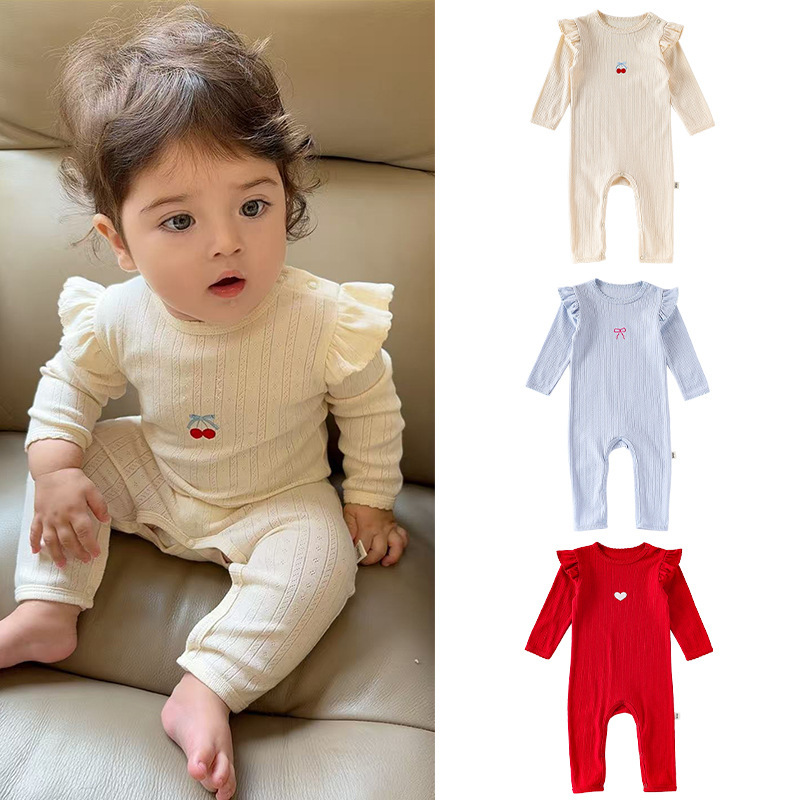 2026 Baby Pure Cotton Class a Jumpsuit Spring New Nordic Style Long-Sleeve Lace Crawling Suit for Boys and Girls