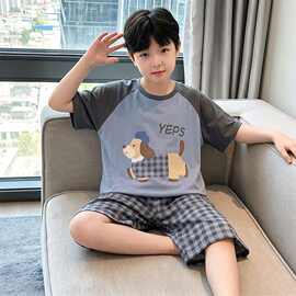 新款男童睡衣夏季短袖卡通薄款青少年男孩中大童儿童套装家居服