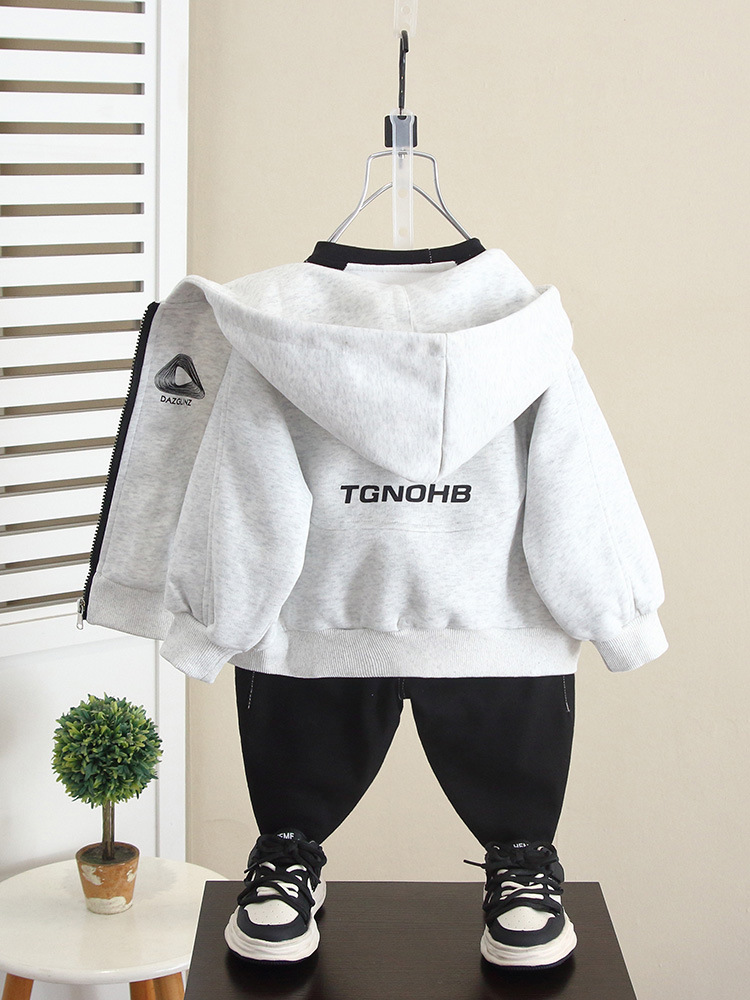 6305 Suéter de punto de primavera y otoño para niños Cárdigan con capucha para otoño para niños 2024 Nuevo top de otoño para bebés para niños