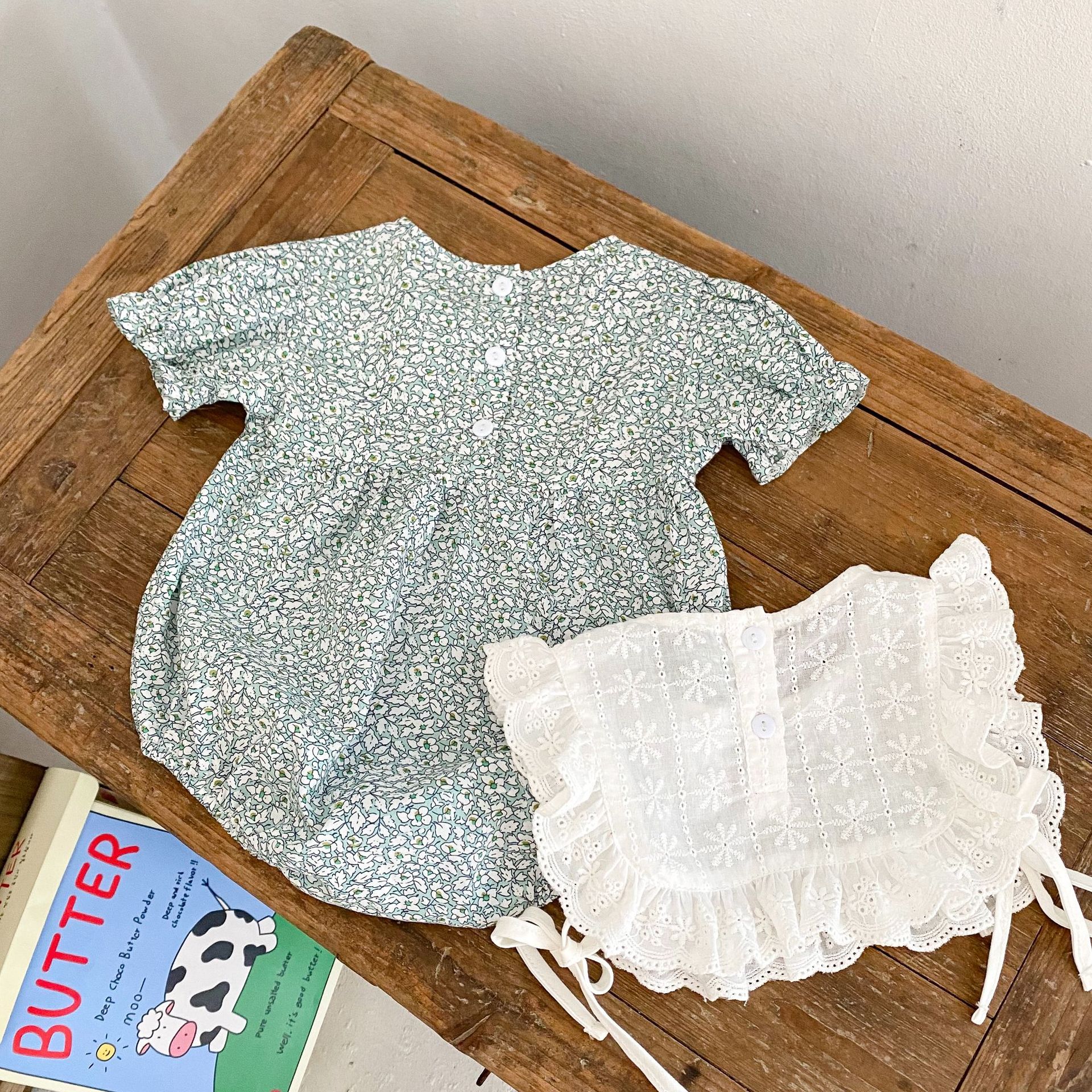 160g Weight Cotton Fabric Type Bodysuits Tops Type Regular Fit Fit Type Flower Pattern Summer Season Baby Girl'S Gender Princess, Cute Style Princess Cute Flower Cotton Baby Rompers 2