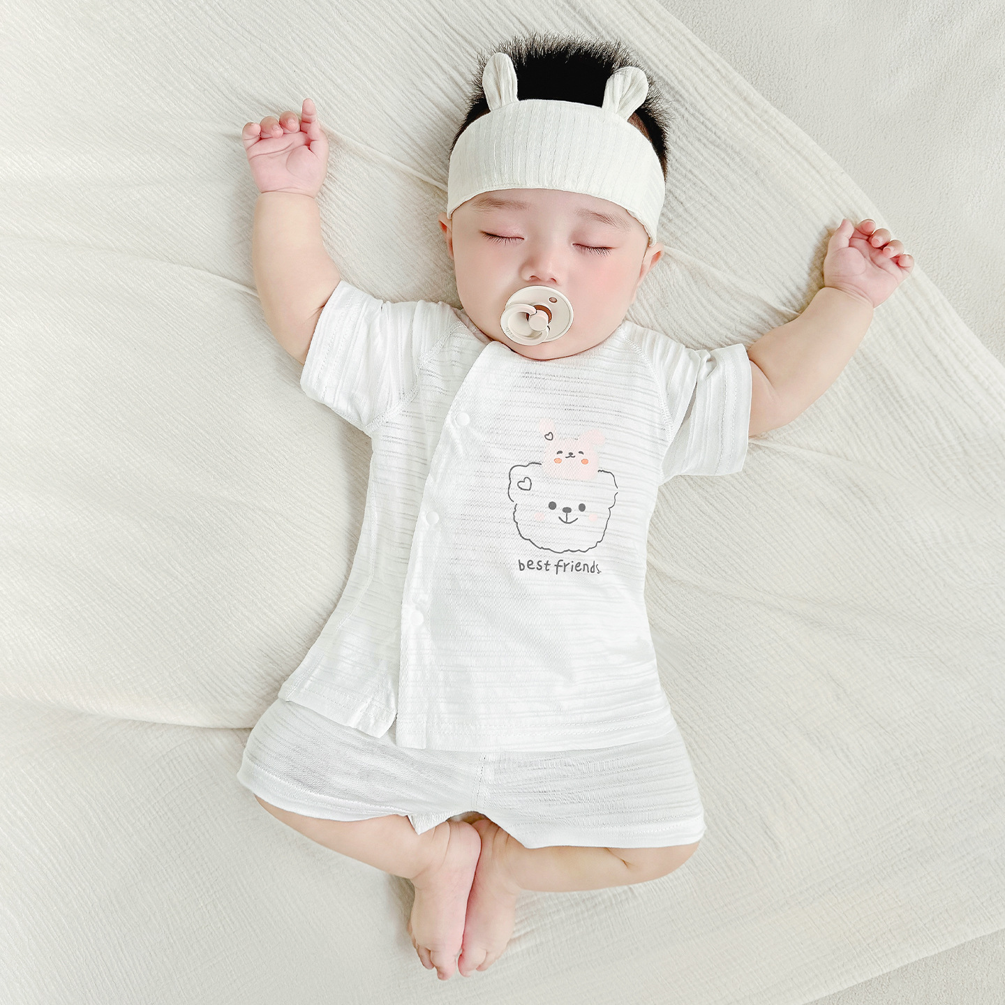 Traje de bebé verano para niños y niñas ropa fina dividida de algodón puro para niños pijamas de entrepierna abierta de manga corta para niños ropa de verano para bebés