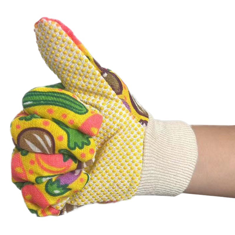 Mini grano trabajo protección laboral trabajadores jardinería jardín impresión punto terciopelo guantes de tela corta al por mayor