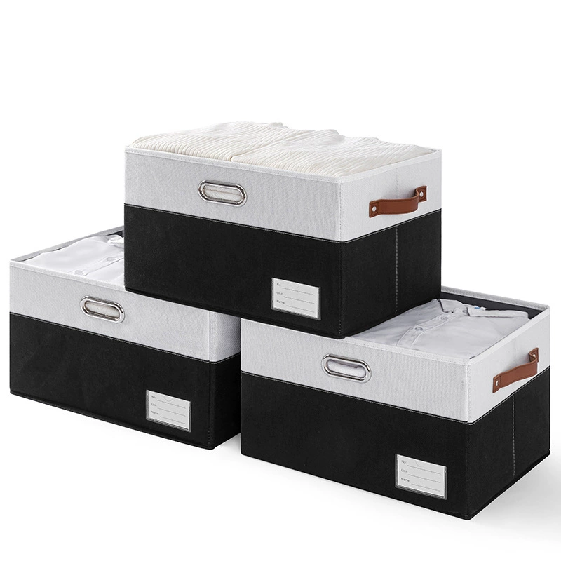 Foldable Storage Box, Cotton-Linen Fabric with Metal Frame, Top-and-Bottom Lid, Multiple Sizes