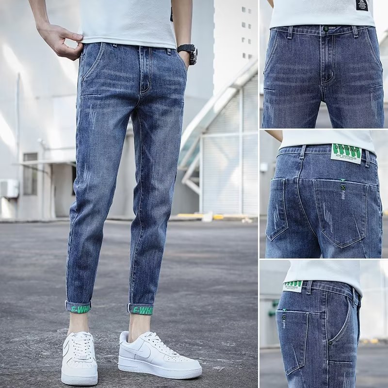 Cropped Jeans Men's Spring and Summer Thin Slim-fit Stretch Skinny Pants Men's Korean-style All-match Trendy All-match Trousers