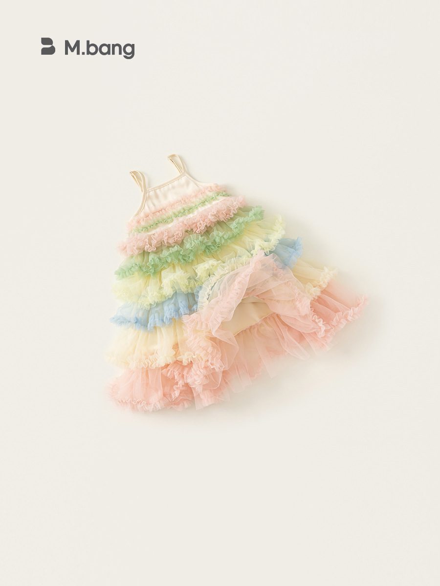 Youbao Ropa para niños Niñas Verano Falda de hadas Falda de pastel de malla de color Vestido de princesa dulce para niños Vestido de tirantes