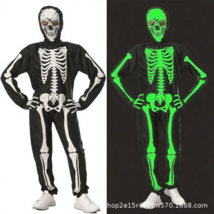 Halloween Luminous Skull Ghost Children's Costume for Small and Medium-Sized Children Character Dress-Up One-Piece Stage Performance Party Costume