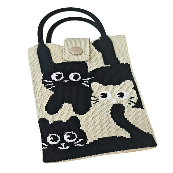 2025 Spring New Cartoon Kitten Mobile Phone Bag Knitted Bag Women's Casual Crossbody Bag Fashionable All-match Bag