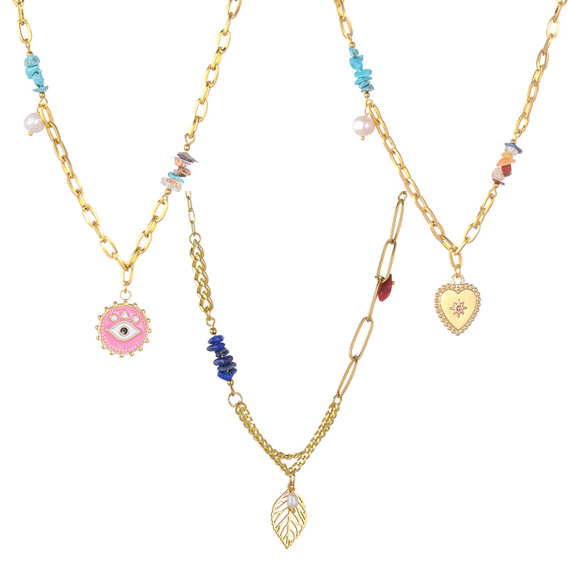 Fashion Devilu0027S Eye Stainless Steel Plating Artificial Pearls Turquoise Necklace