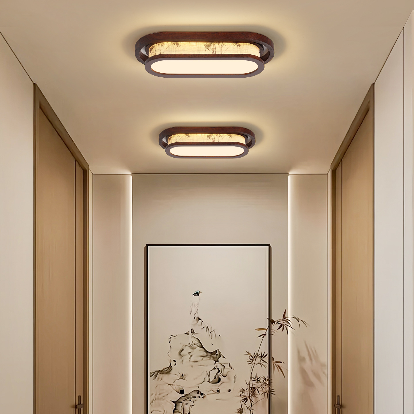 Luz de pasillo nueva luz de techo china Zen simple luz de techo de nuez balcón 263L
