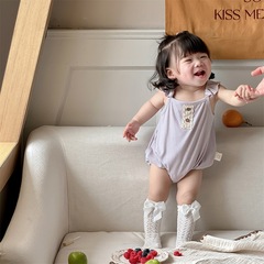 Baby clothes 2024 summer 0-2 years old girls sweet sleeveless triangle pinafore crawl suit thin A class diaper shirt