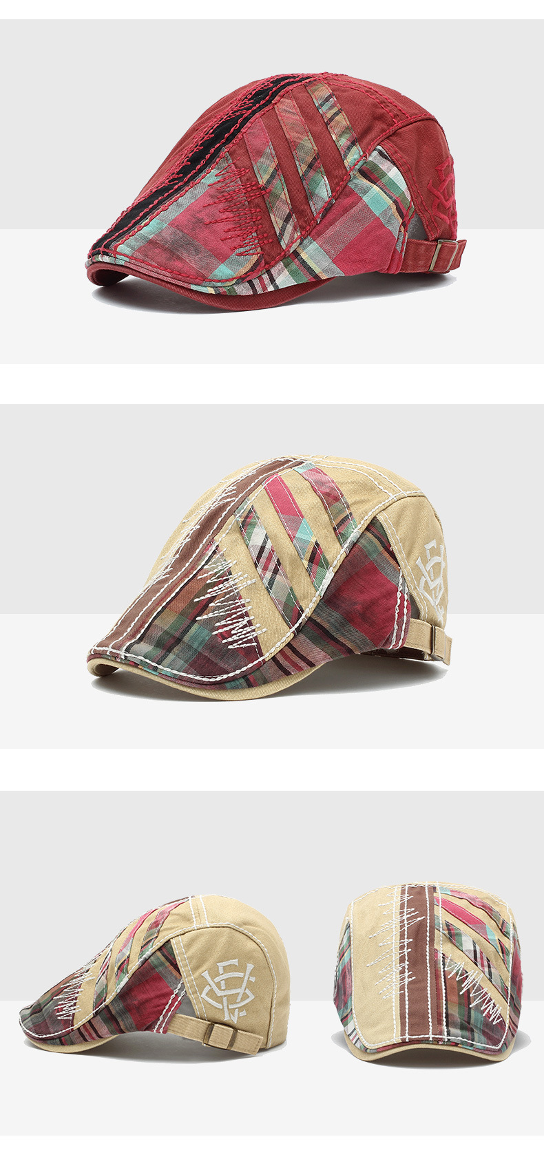 Four seasons splicing checkered cap to make old men and women sunshade front hat to prevent original design beret_voghion.com