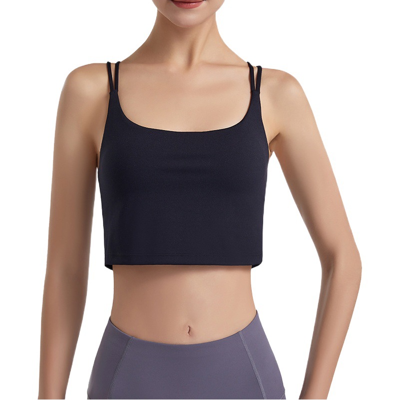 Primavera y verano nueva espalda cruzada ropa interior deportiva mujer de doble cara de fuerza media yoga fitness correa de hombro delgada Sujetador deportivo