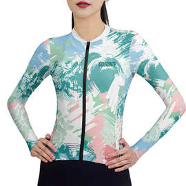 新款笔刷水墨牛奶丝女骑行服长袖防嗮透气速干女款骑行服修身